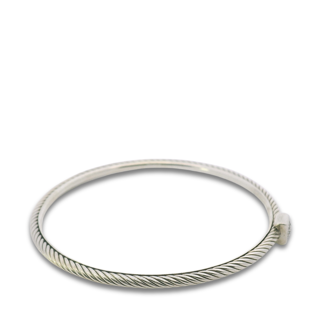 David Yurman Sterling Silver Sculpted Square Pavé Diamond Bangle