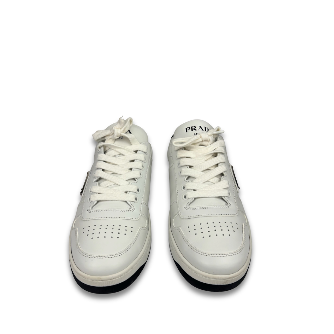 Prada White Leather Downtown Low Top Sneaker - Size 39