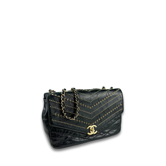 Chanel Embellished Chevron Flap Bag