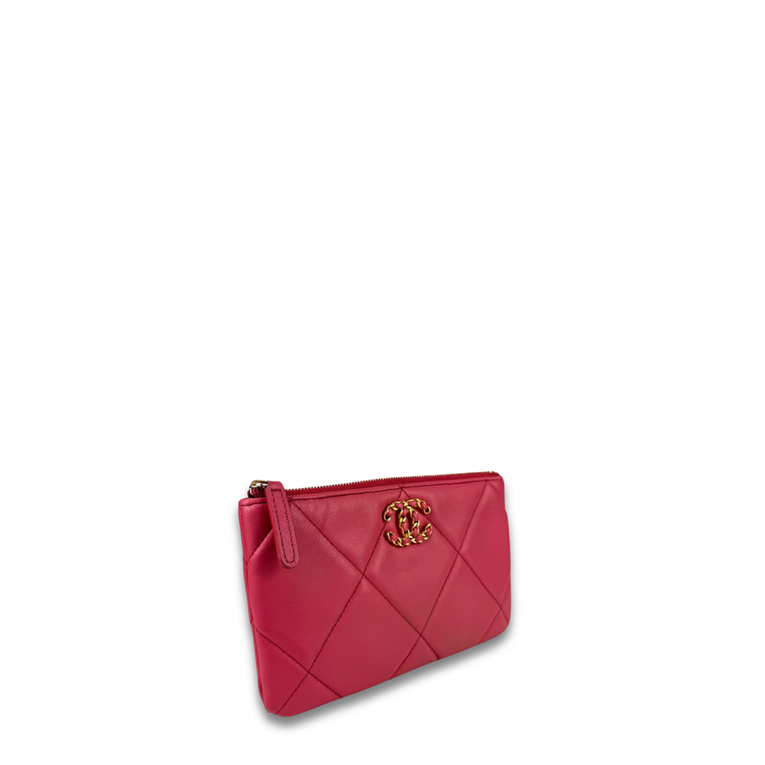 Chanel Pink Lambskin 19 Zipper Clutch