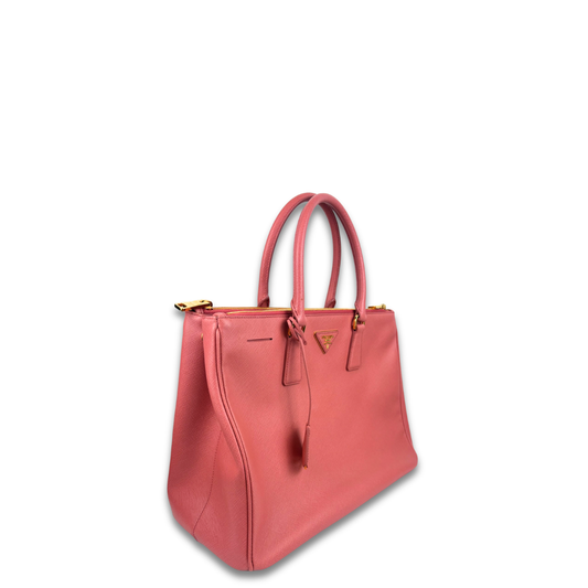 Prada Coral Saffiano Large Double Zip Galleria