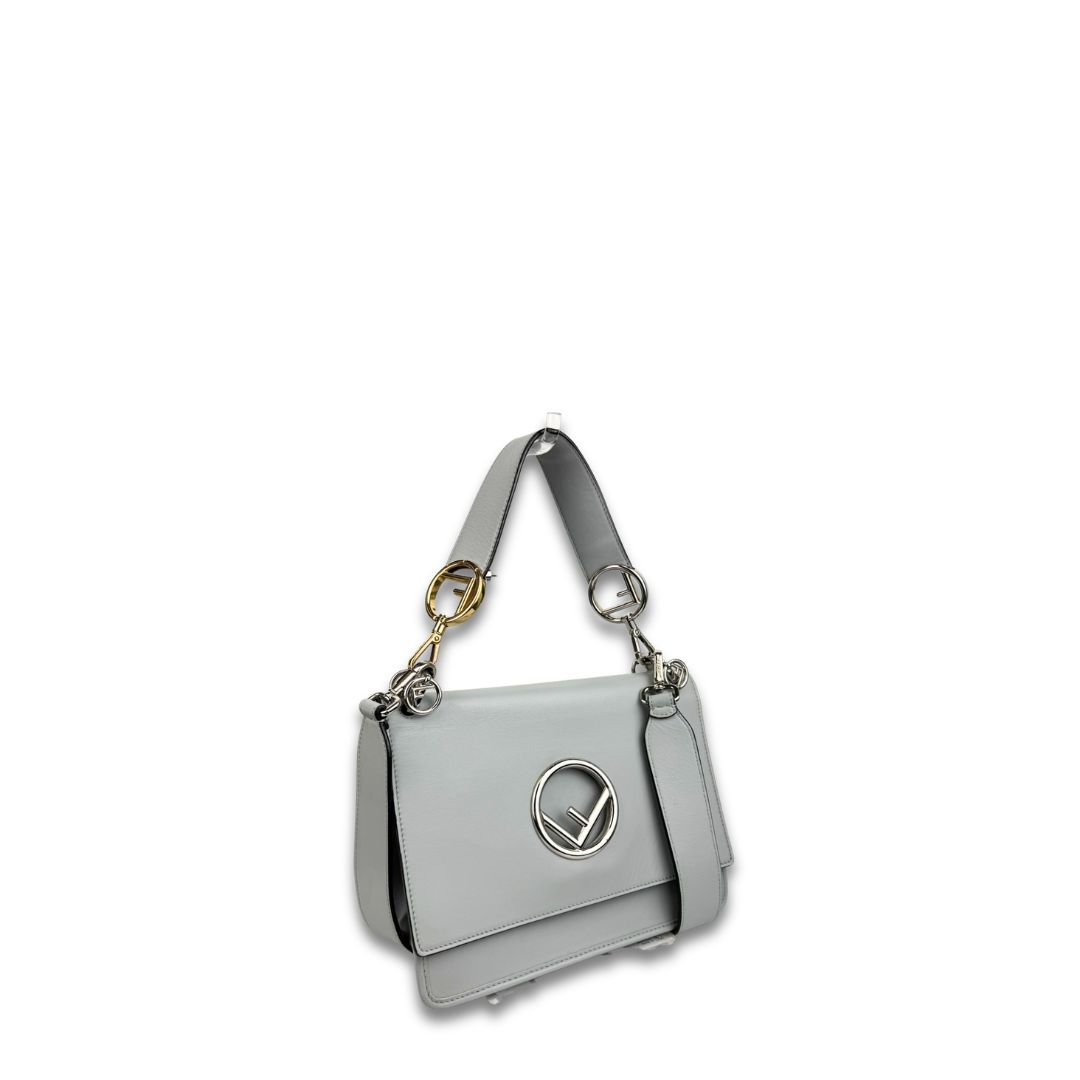 Fendi Gray Leather I F Kan Medium Shoulder Bag