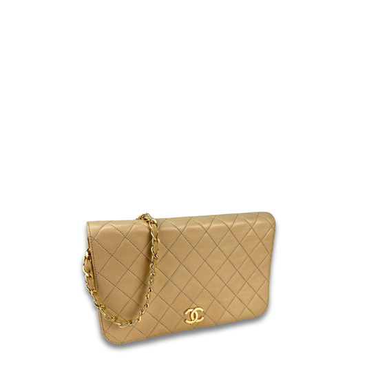Chanel Beige Full Flap Pushlock Shoulder Bag