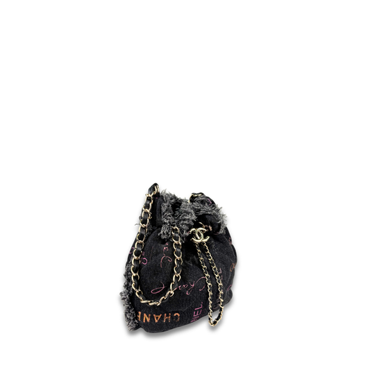 Chanel Black Small Denim Mood Chain Bucket Bag