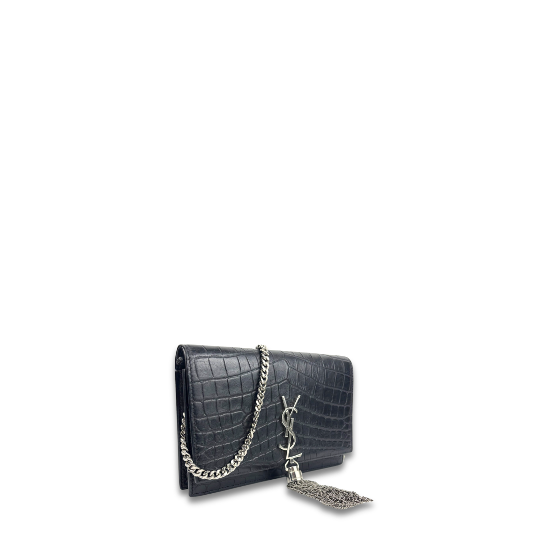 YSL Croc-Embossed Small Kate Tassel Bag