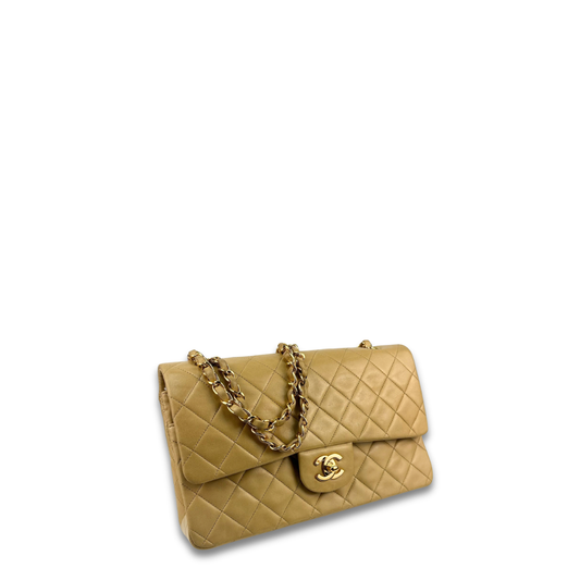 Chanel Beige Lambskin Classic Medium Double Flap