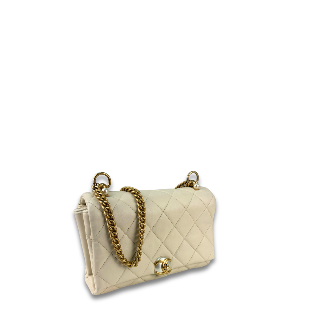 Chanel White Pearl Accordion Flap Bag