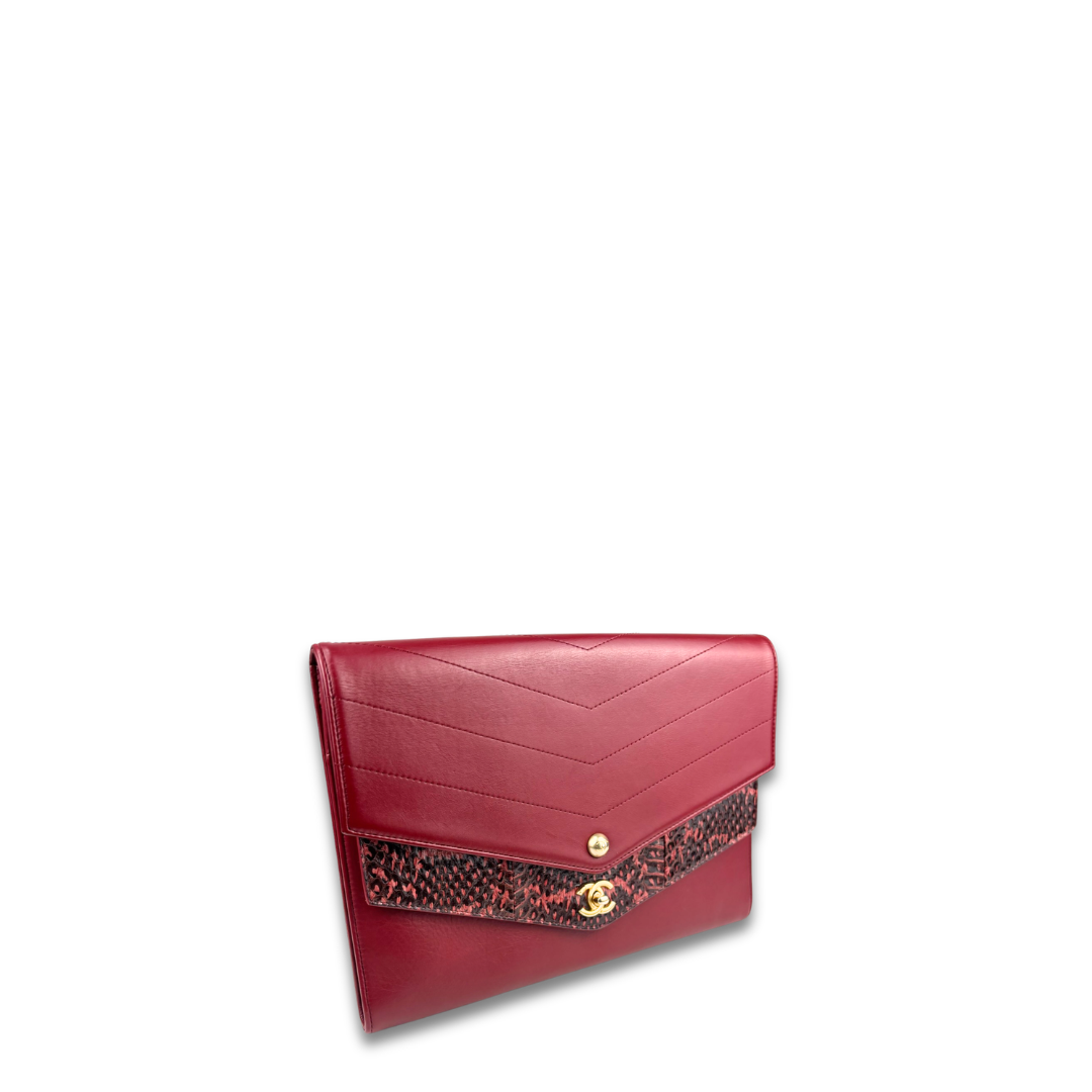 Chanel Elaphe Double Chevron Envelope Clutch