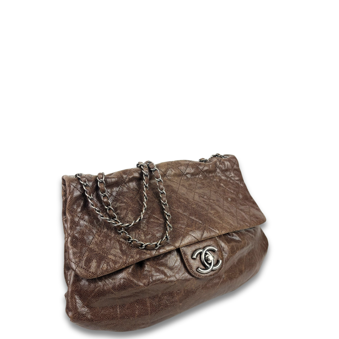 Chanel Brown Glazed Caviar Elastic Flap Bag