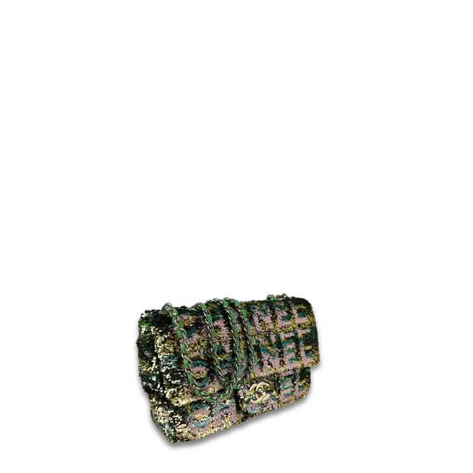 Chanel Green Sequin Logo Mini Flap Bag