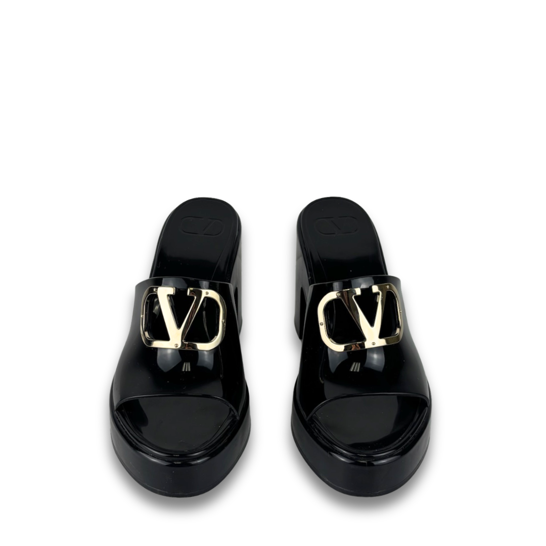 Valentino Shiny Rubber VLogo Mules - Size 37