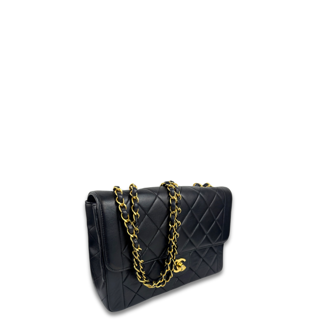 Chanel Black Lambskin Square Single Flap