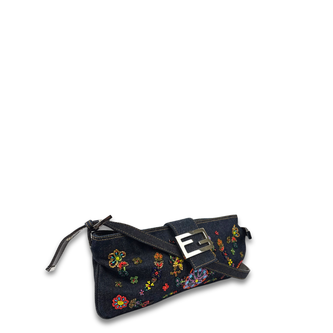 Fendi Beaded Denim Zip Pochette