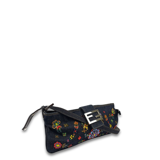 Fendi Beaded Denim Zip Pochette