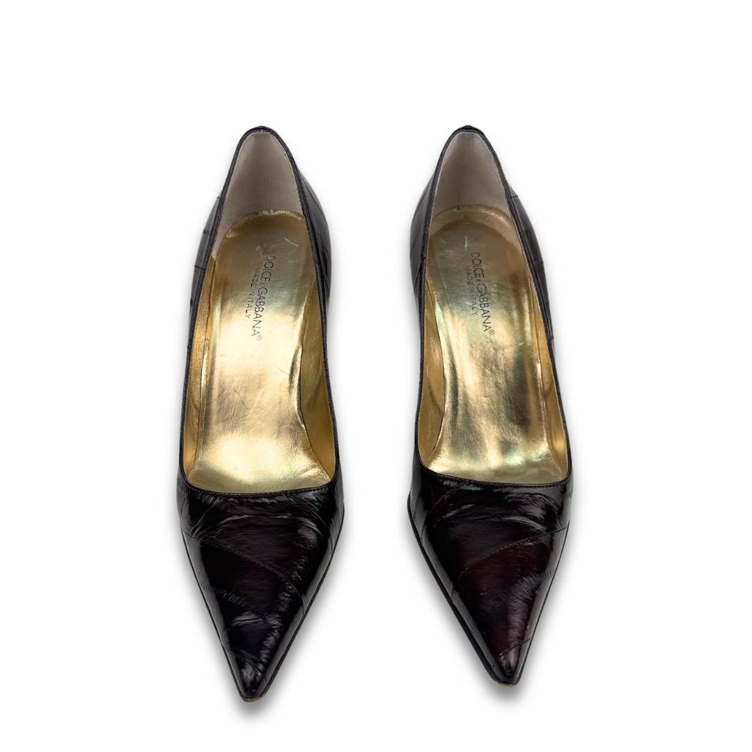 Dolce & Gabbana Brown Crocodile Embossed Heels - Size 38.5