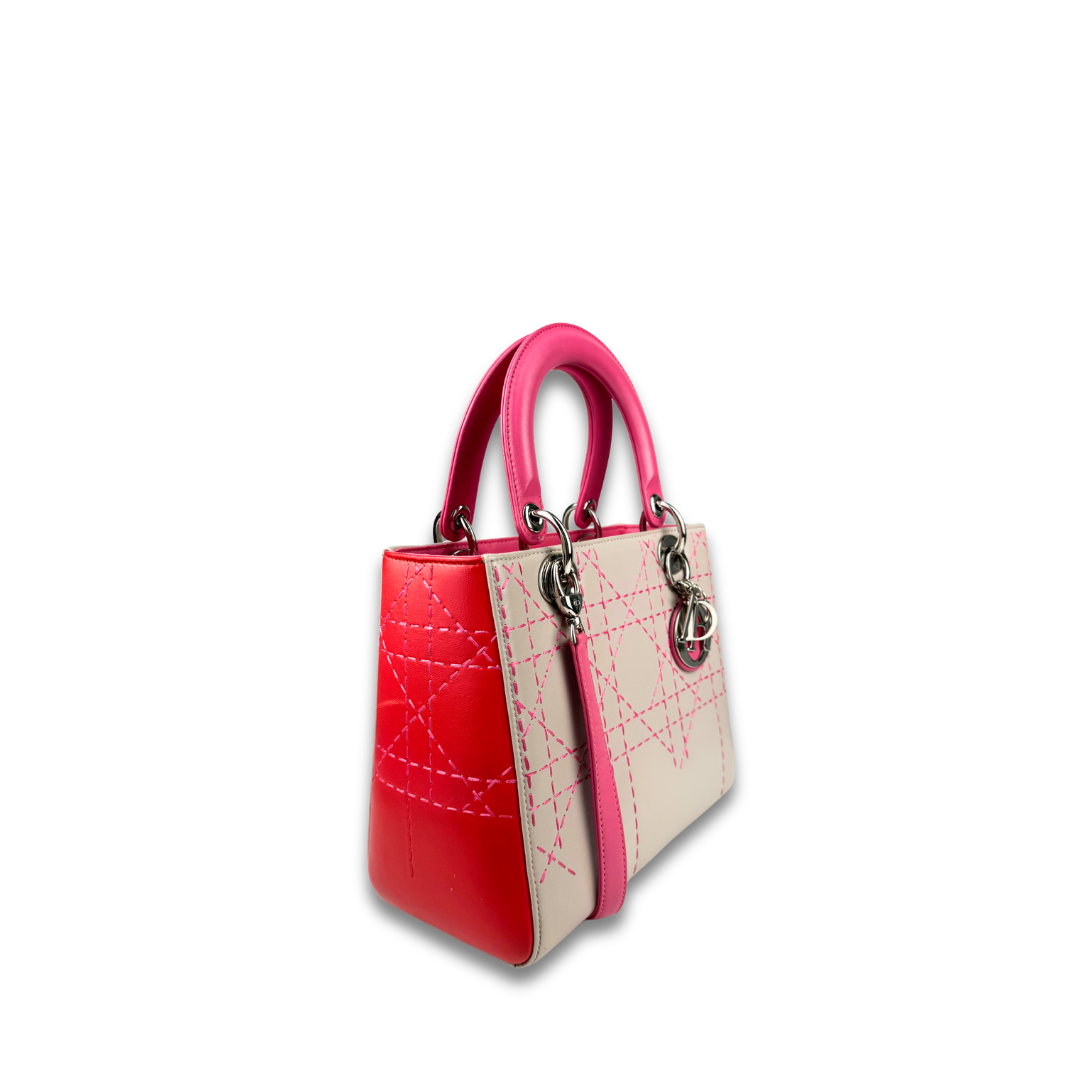 Dior Tricolor Lambskin Microcannage Medium Lady Dior