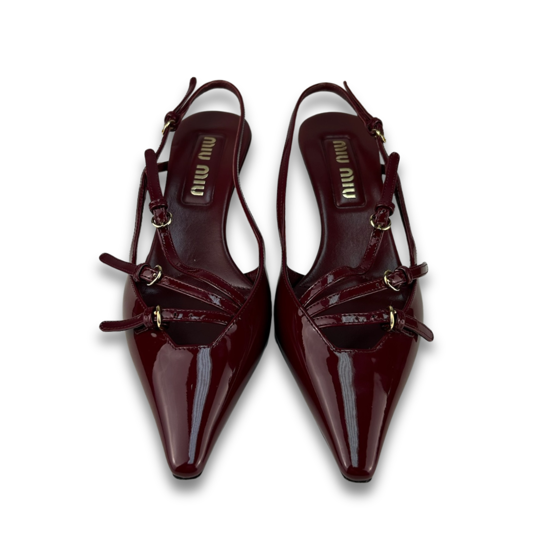 Miu Miu Crimson Patent Leather Slingbacks - Size 36.5