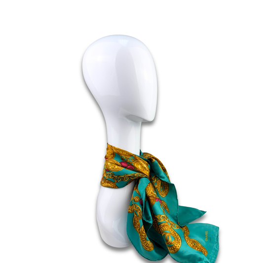 Chanel Green Logo Medallion Scarf
