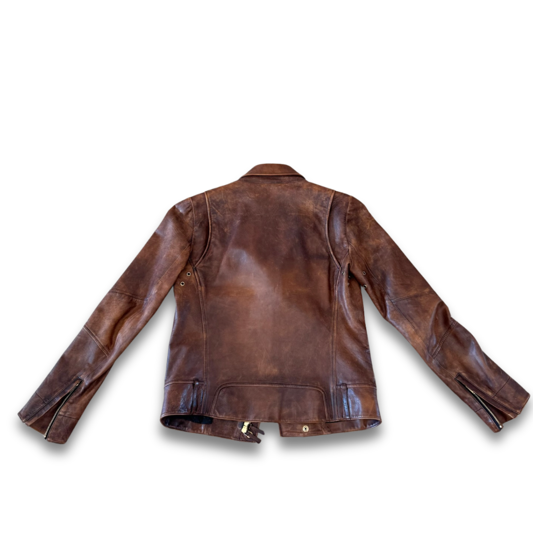 Gucci Vintage Brown Distressed Leather Jacket- Size 38