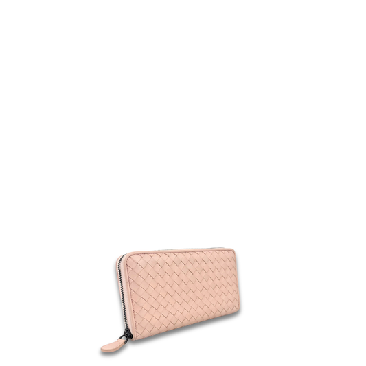 Bottega Veneta Pink Intrecciato Full Zip Wallet