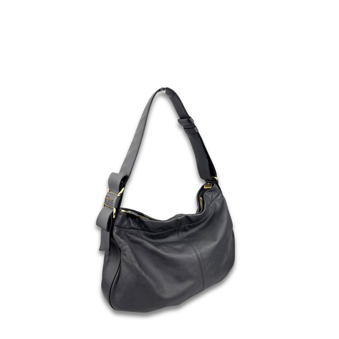 Ferragamo Grey Leather Hobo Bag