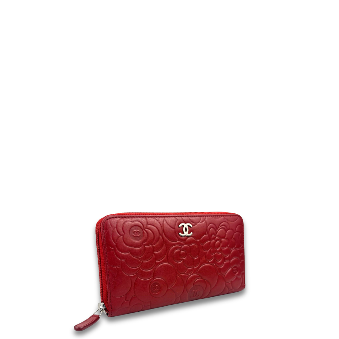 Chanel Red Camellia Zipper Wallet