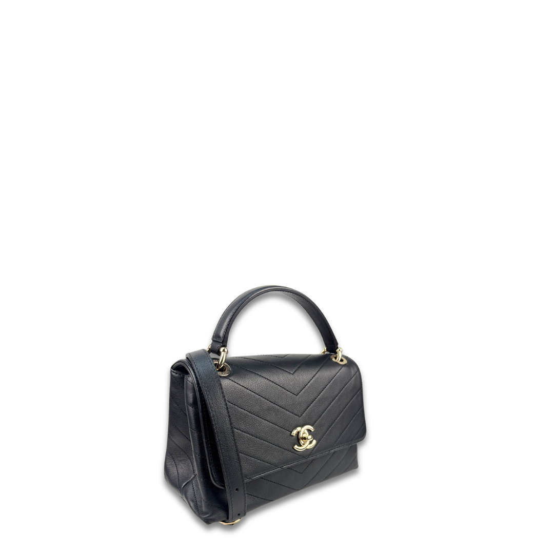 Chanel Chevron Black Coco Top Handle