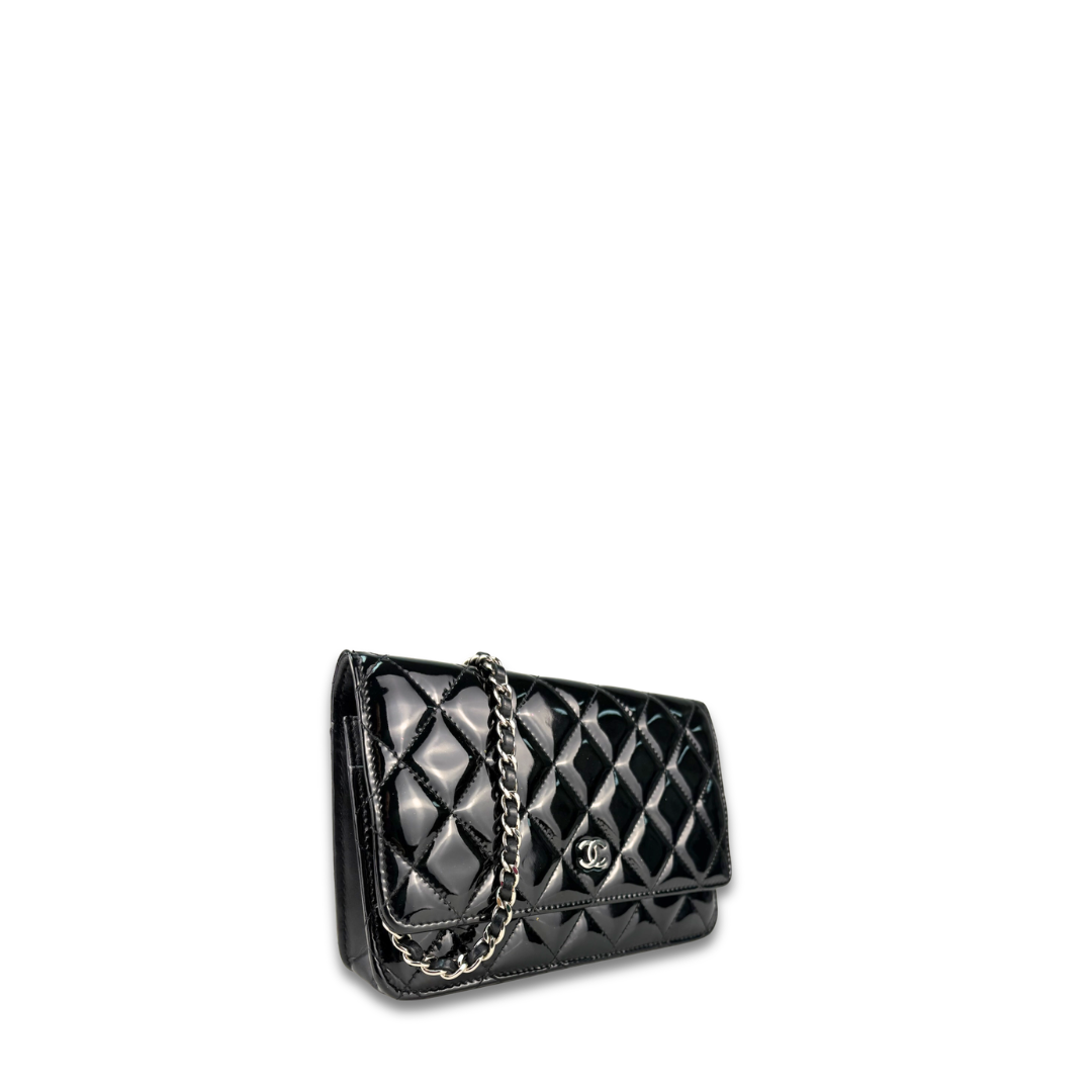 Chanel Black Patent Classic Wallet on Chain