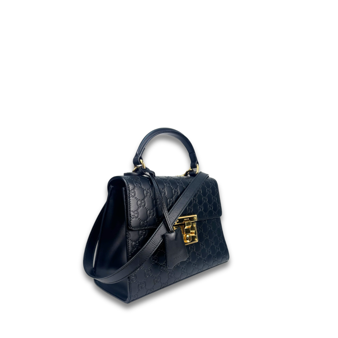 Gucci Black Guccissima Medium Padlock Top Handle