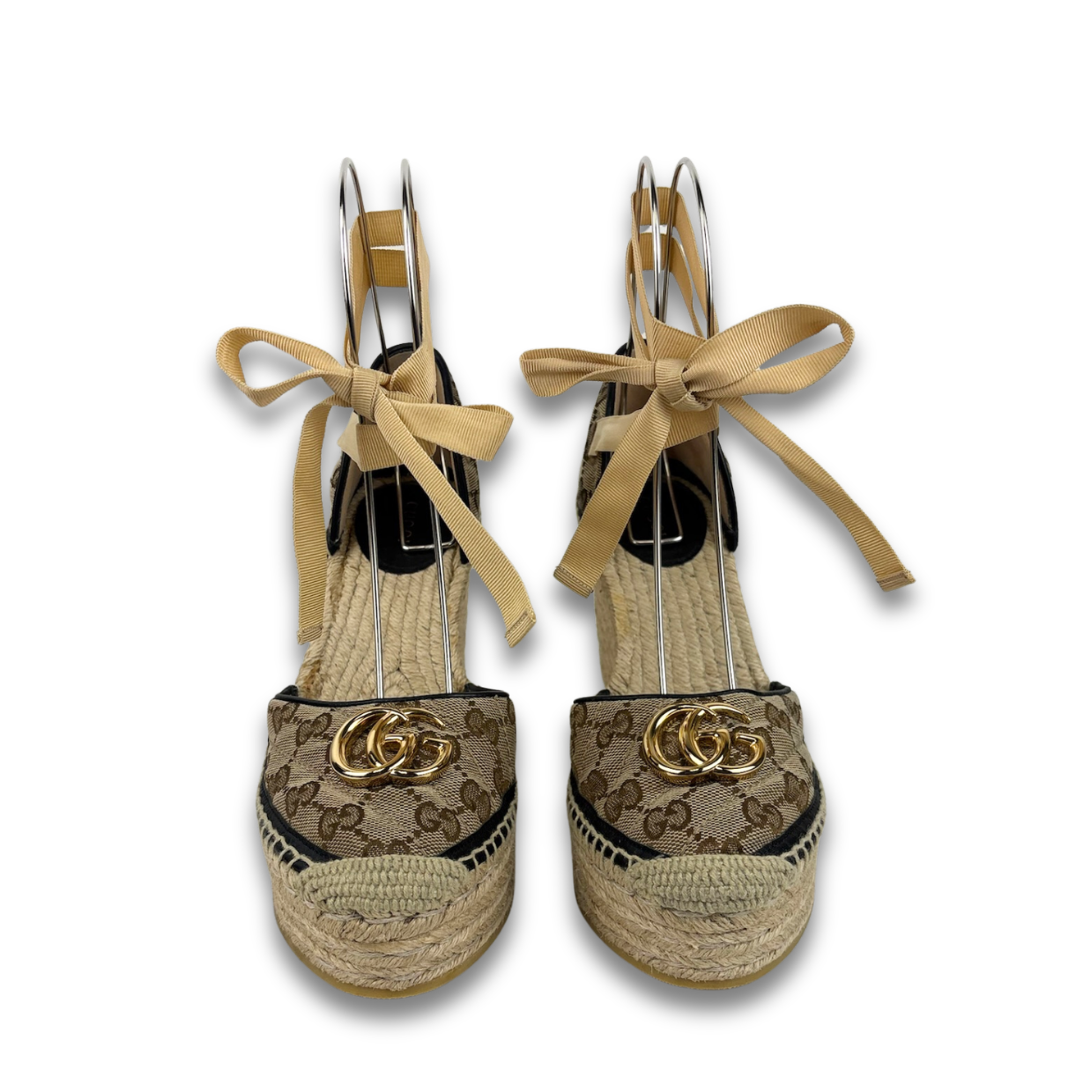 Gucci Canvas Marmont Espadrille Wedges - Size 39