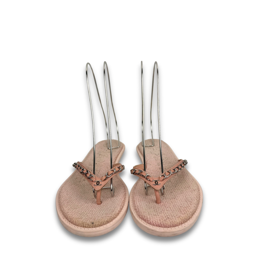 Chanel Pink Terry Cloth Thong Sandal - Size 38