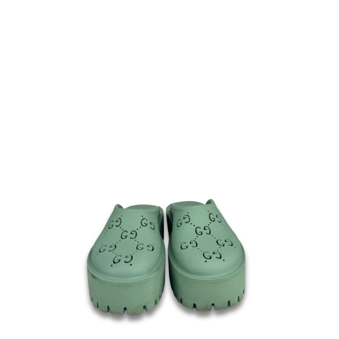 Gucci Mint Green Rubber GG Clogs- Size 37