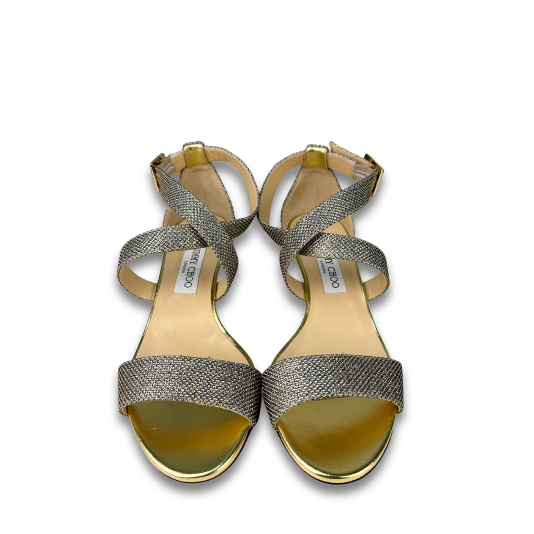 Jimmy Choo Gold Chiara Sandals - Size 40.5