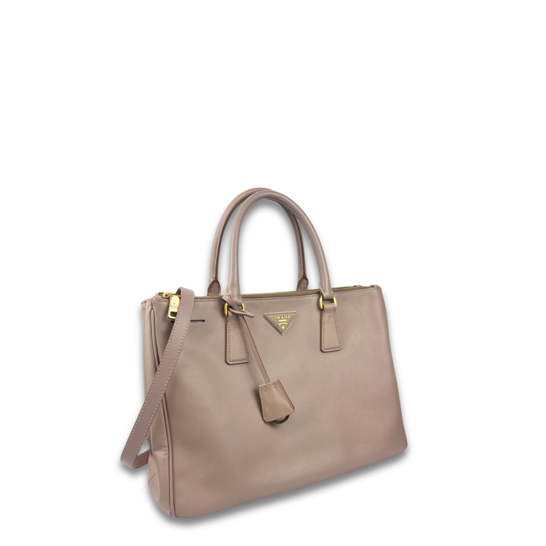 Prada Beige Saffiano Medium Double Zip Galleria