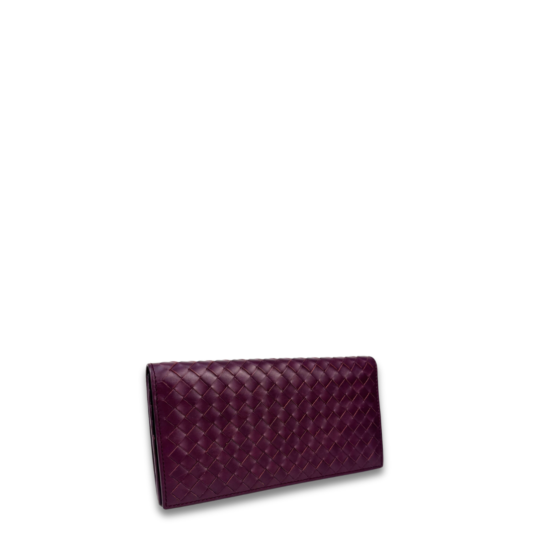Bottega Veneta Plum Intrecciato Bifold Wallet