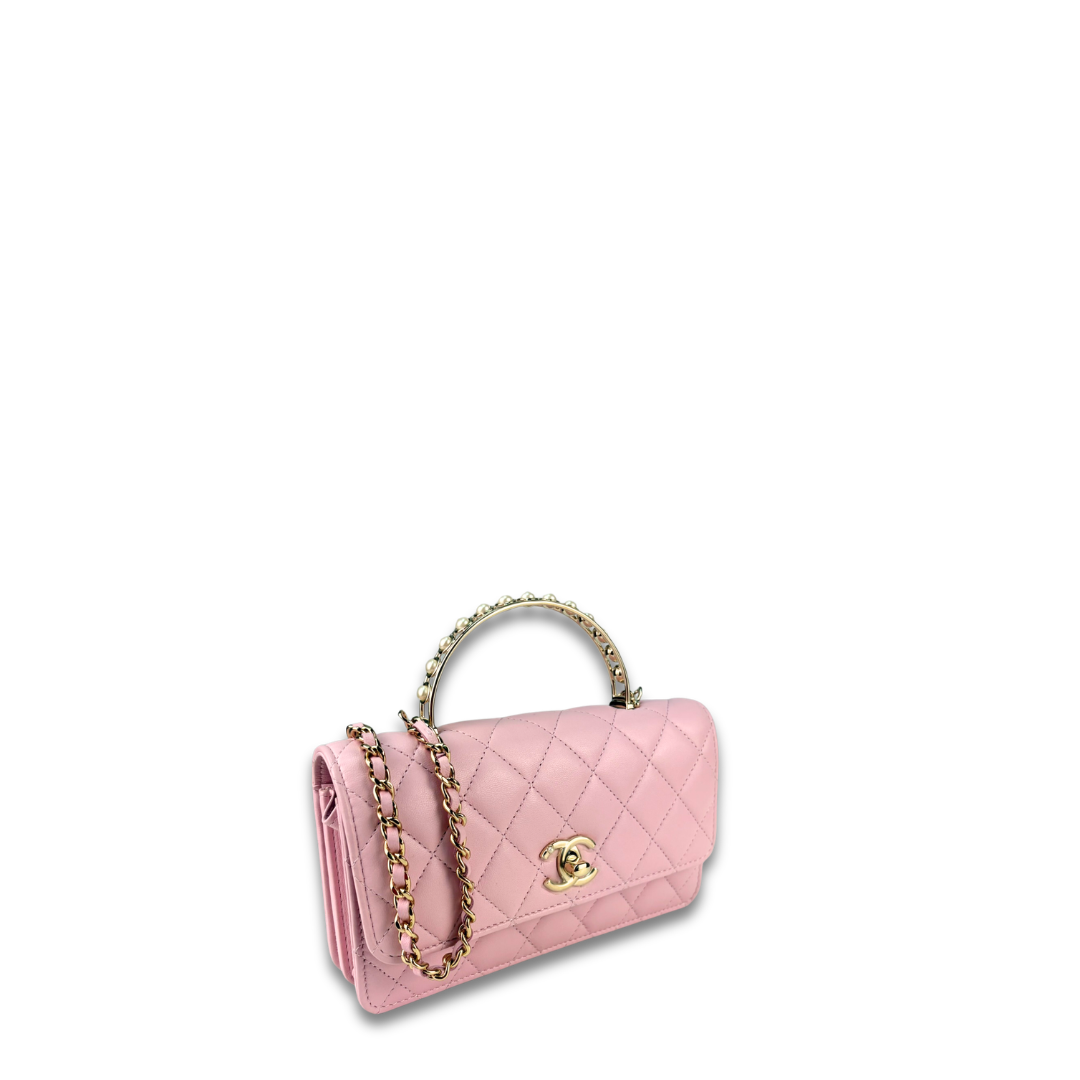 Chanel Pale Pink Pearl Top Handle Wallet on Chain