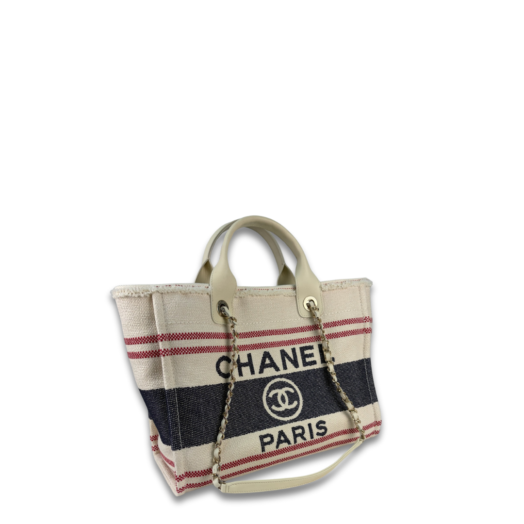 Chanel Striped Canvas Medium Deauville Tote