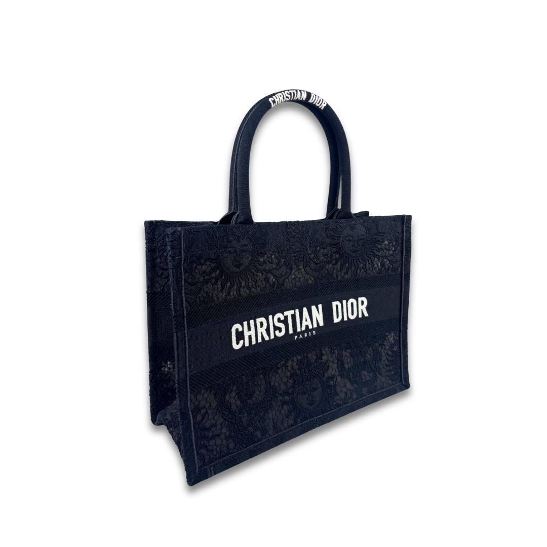 Dior Black Embroidered Lace Medium Book Tote