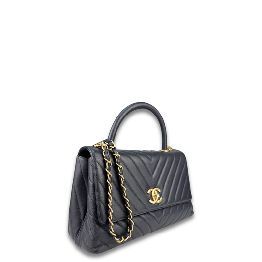 Chanel Grey Caviar Chevron Small Coco Top Handle
