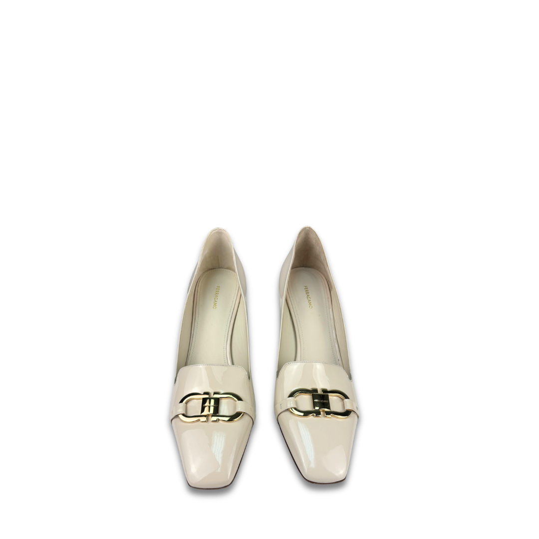 Ferragamo White Gancini Pumps-Size 10