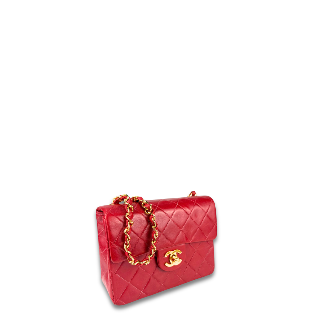 Chanel Classic Red Lambskin Square Mini
