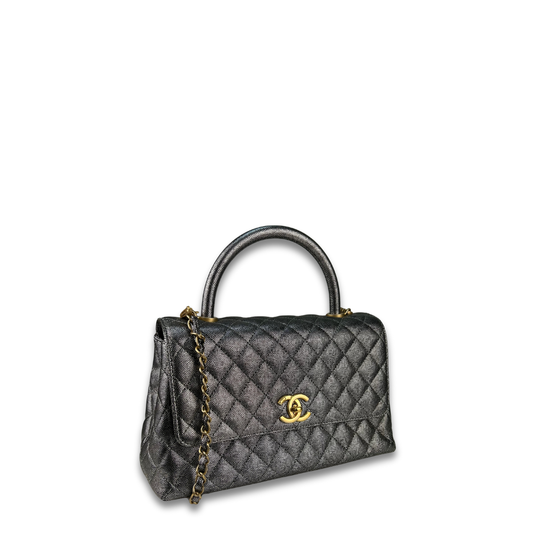 Chanel Silver Caviar Small Coco Top Handle Flap Bag