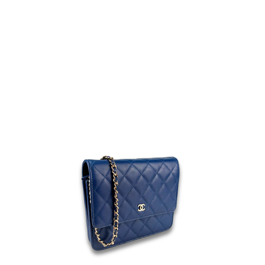 Chanel Navy Blue Square Wallet on Chain