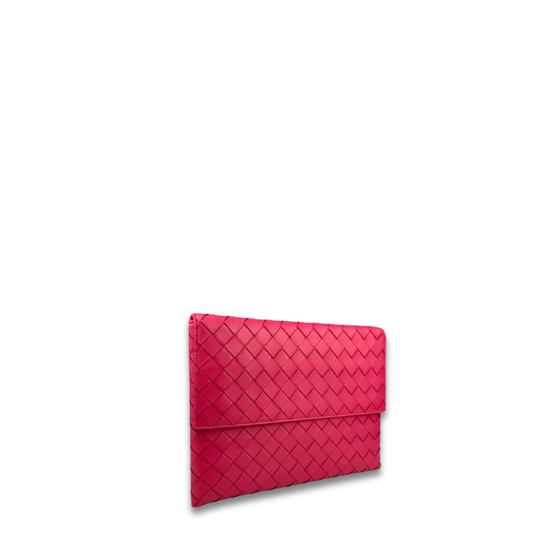Bottega Veneta Pink Intrecciato Flap Clutch