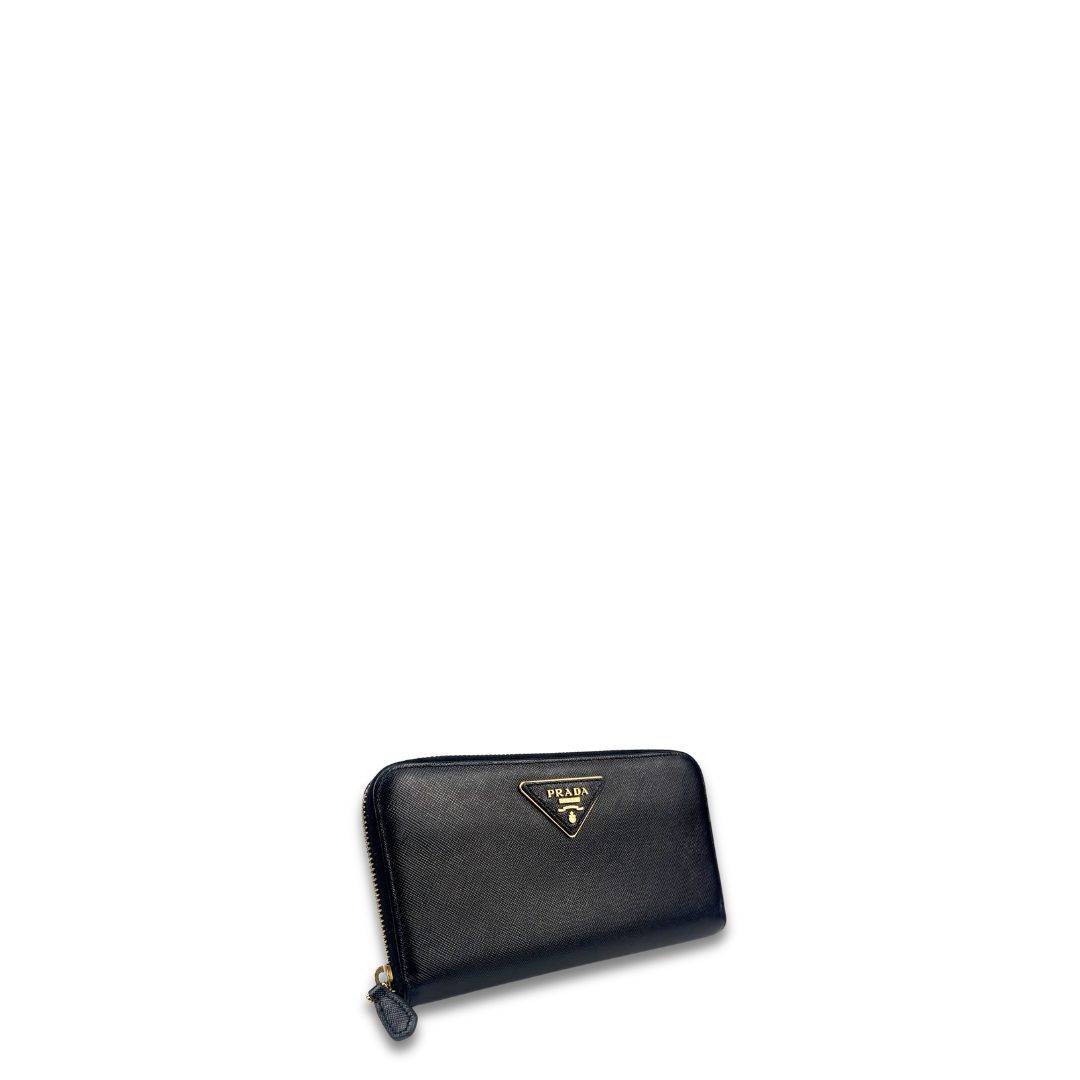 Prada Black Saffiano Zipper Wallet