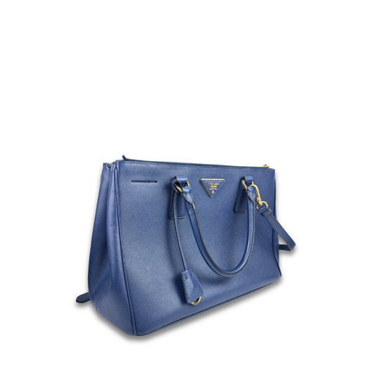Prada Navy Saffiano Medium Double Zip Galleria
