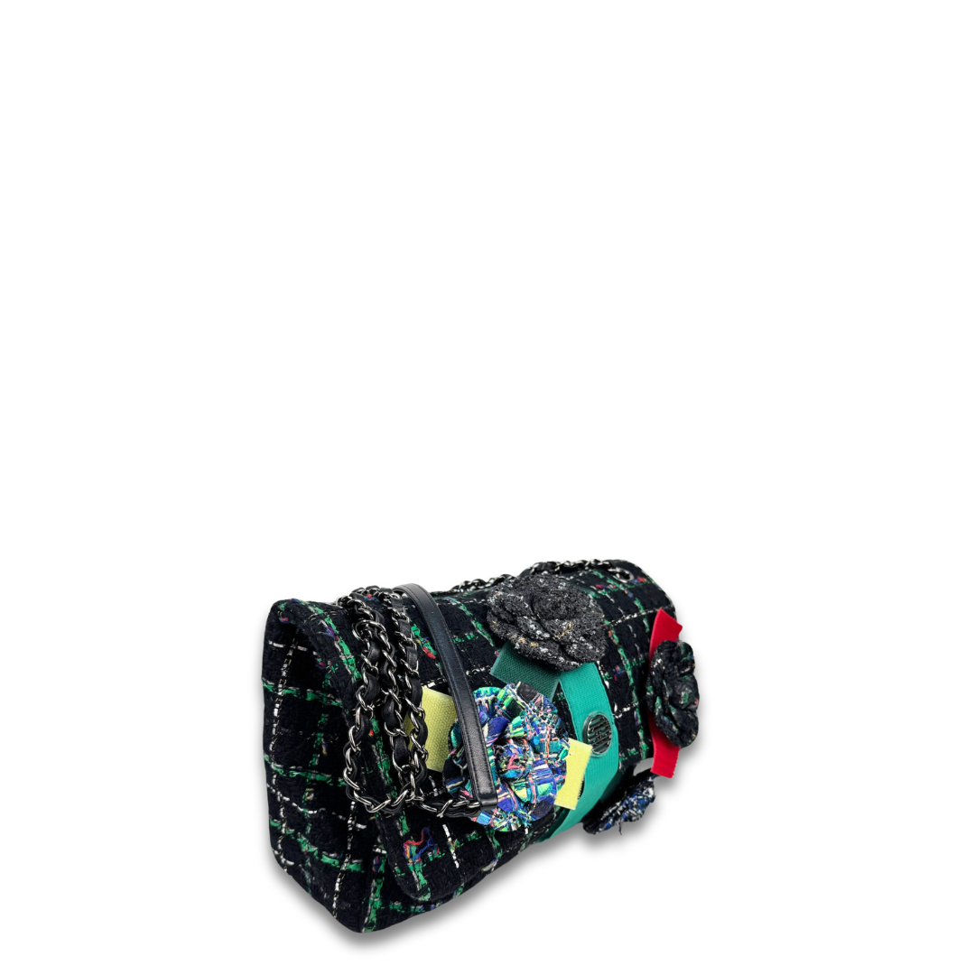 Chanel Multicolor Tweed Camellia Flap Bag