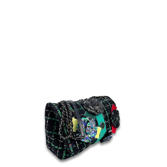 Chanel Multicolor Tweed Camellia Flap Bag