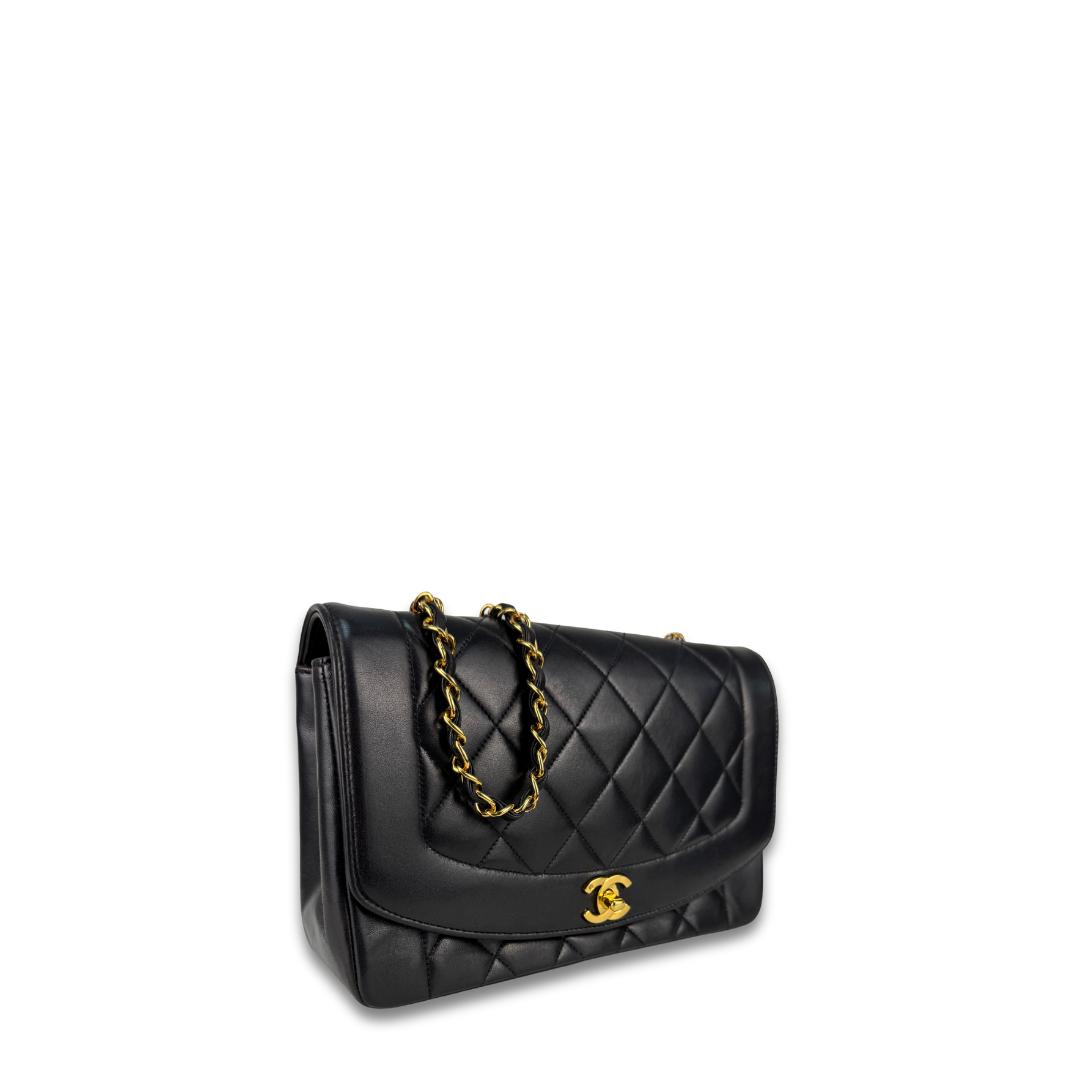 Chanel Black Lambskin Medium Diana