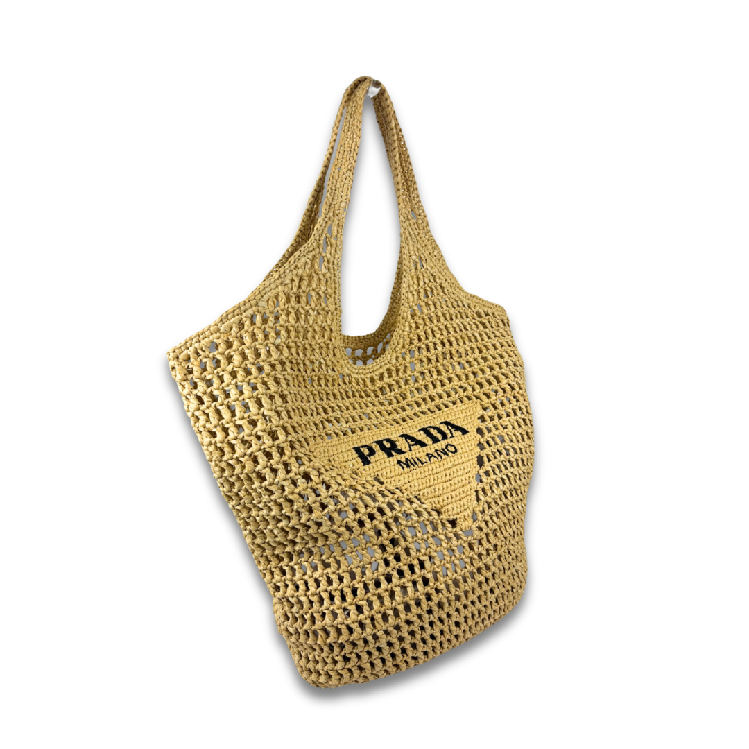 Prada Crochet Raffia Hobo Tote